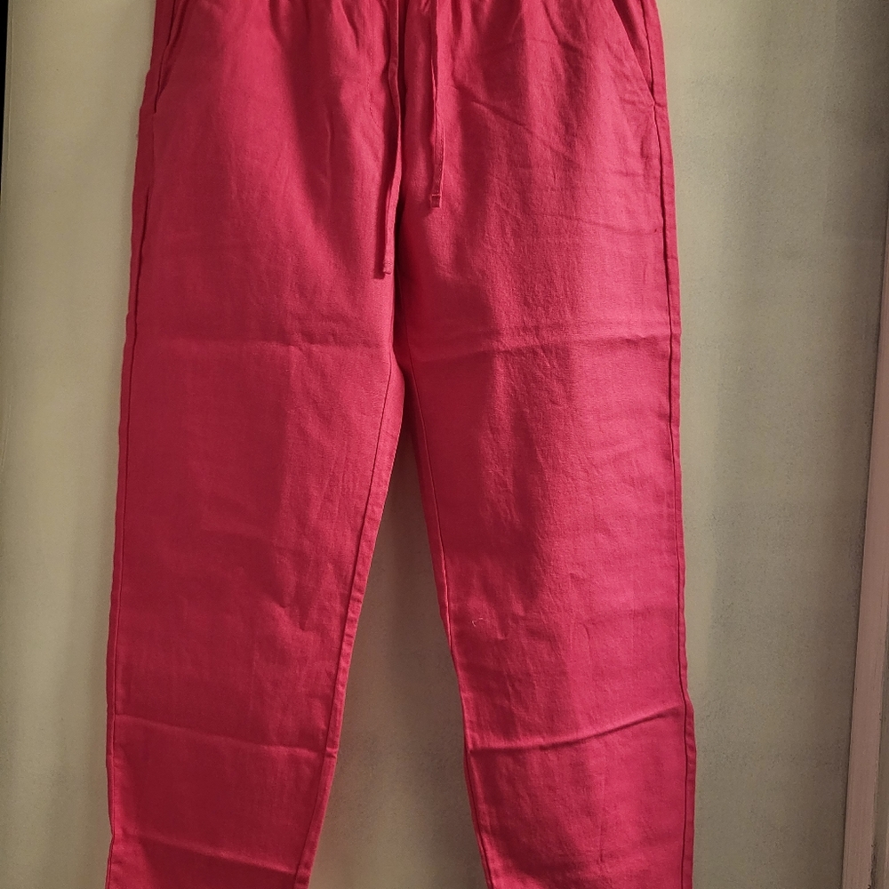 J Crew  bright pink linen pants